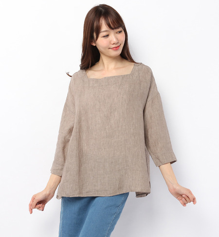 リネンプルオーバーボートネックブラウス