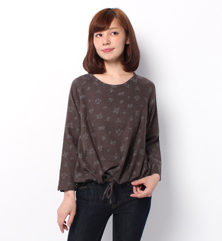 単色起毛花柄ブラウス