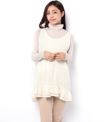 裾フリルノースリーブチュニック