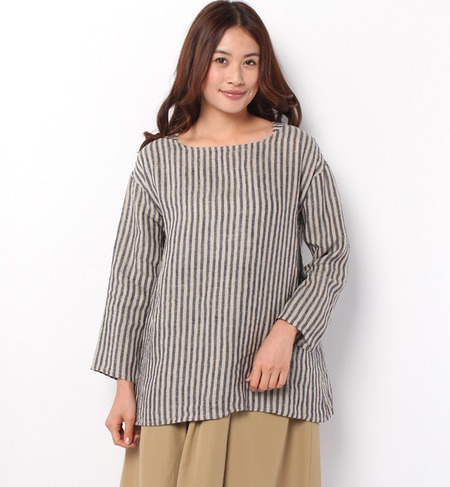 刺し子風ストライプブラウス