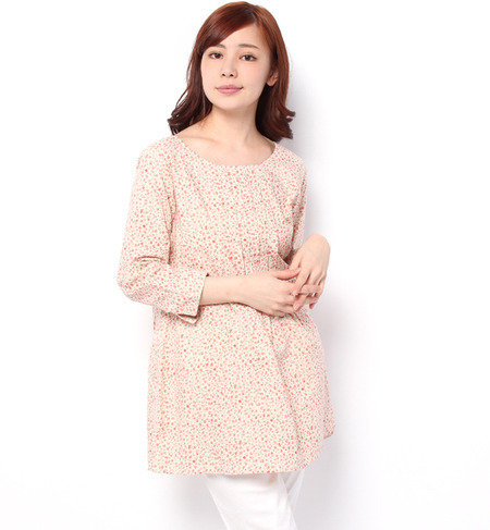 綿麻花柄ブラウス