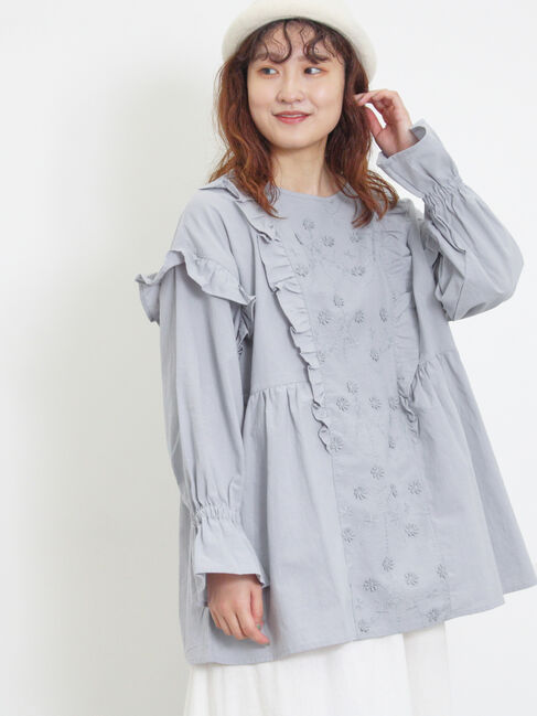 リネンストライプフリルチュニック｜nest Robe / CONFECT ONLINE