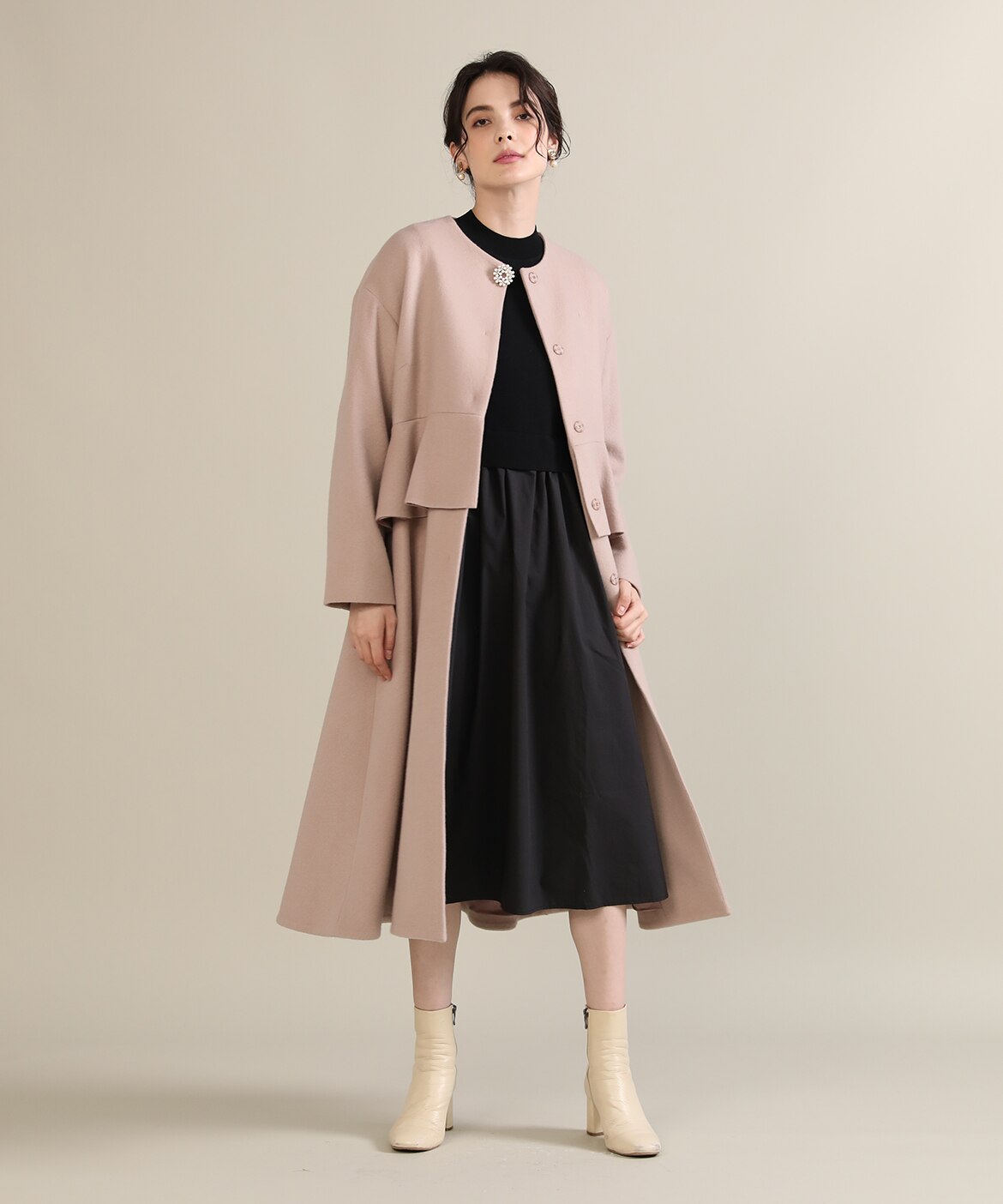 《大きいサイズ》フリルデザインコート《Super110's Wool》《Maglie par ef-de》