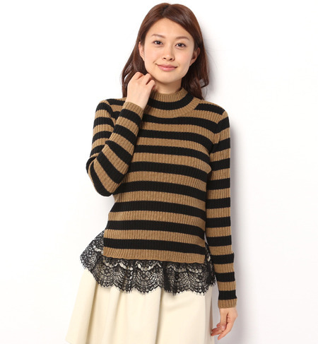 SUGER ROSE レースドッキングボーダーニット