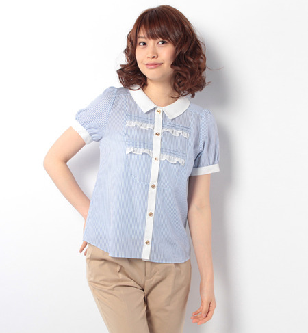 ストライプタックフリルシャツ