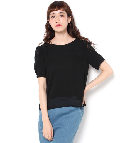 タック袖シフォンジョーゼットブラウス