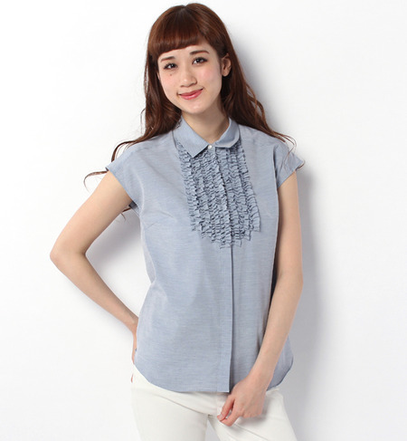 胸元フリル比翼フロントトップス