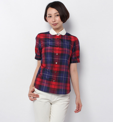 レース丸衿タータンチェックブラウス