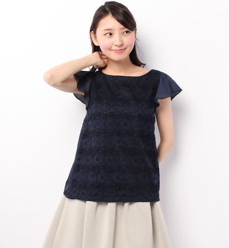 フリルスリーブレースブラウス