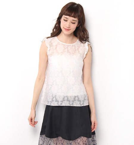 【アナトリエ/anatelier】 袖フリルフラワー刺繍シフォントップス [送料無料]