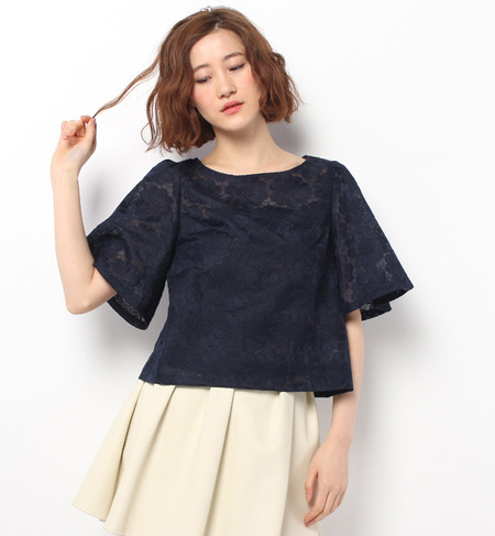 フラワー刺繍シフォンビッグブラウス