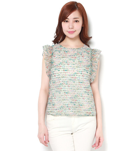 小花柄ボーダーシフォントップス