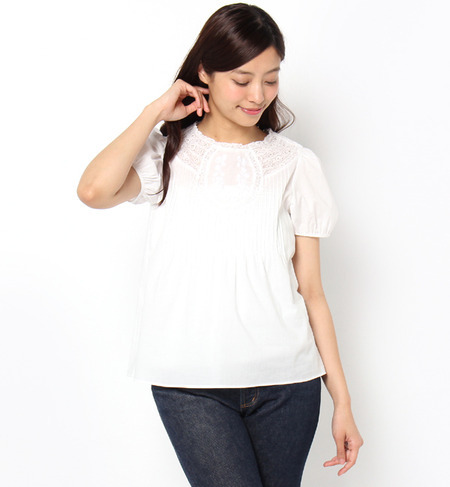 レース＆ピンタックブラウス