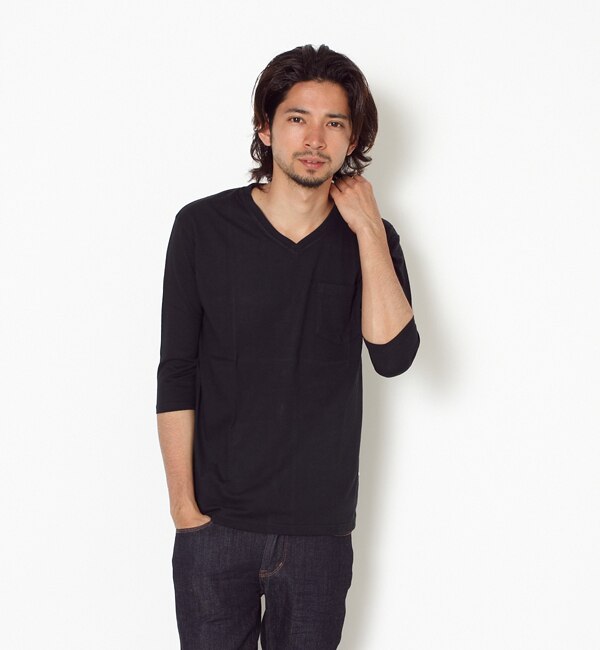 【ベースステーション/BASESTATION】 outer heavy v neck pocket 3/4 sleeve tee [3000円(税込)以上で送料無料]