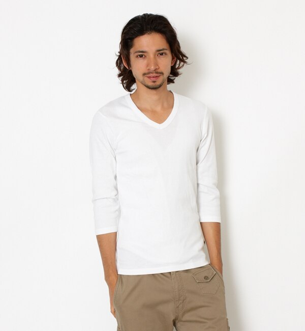 【ベースステーション/BASESTATION】 baby rib V neck 3/4 sleeve [3000円(税込)以上で送料無料]