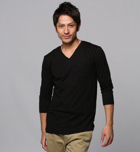 inner light v neck 3/4 pocket tee