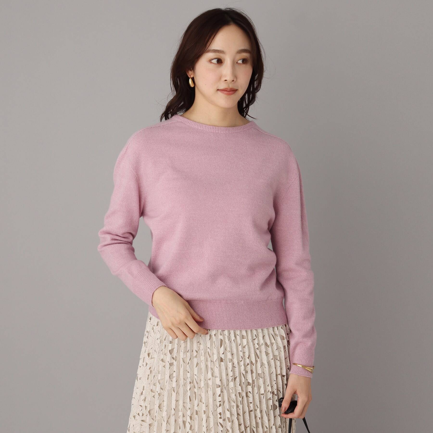 ニット☆セーター　日本製　カシミヤ100％　ハイゲージ　クルーネック　ピンク