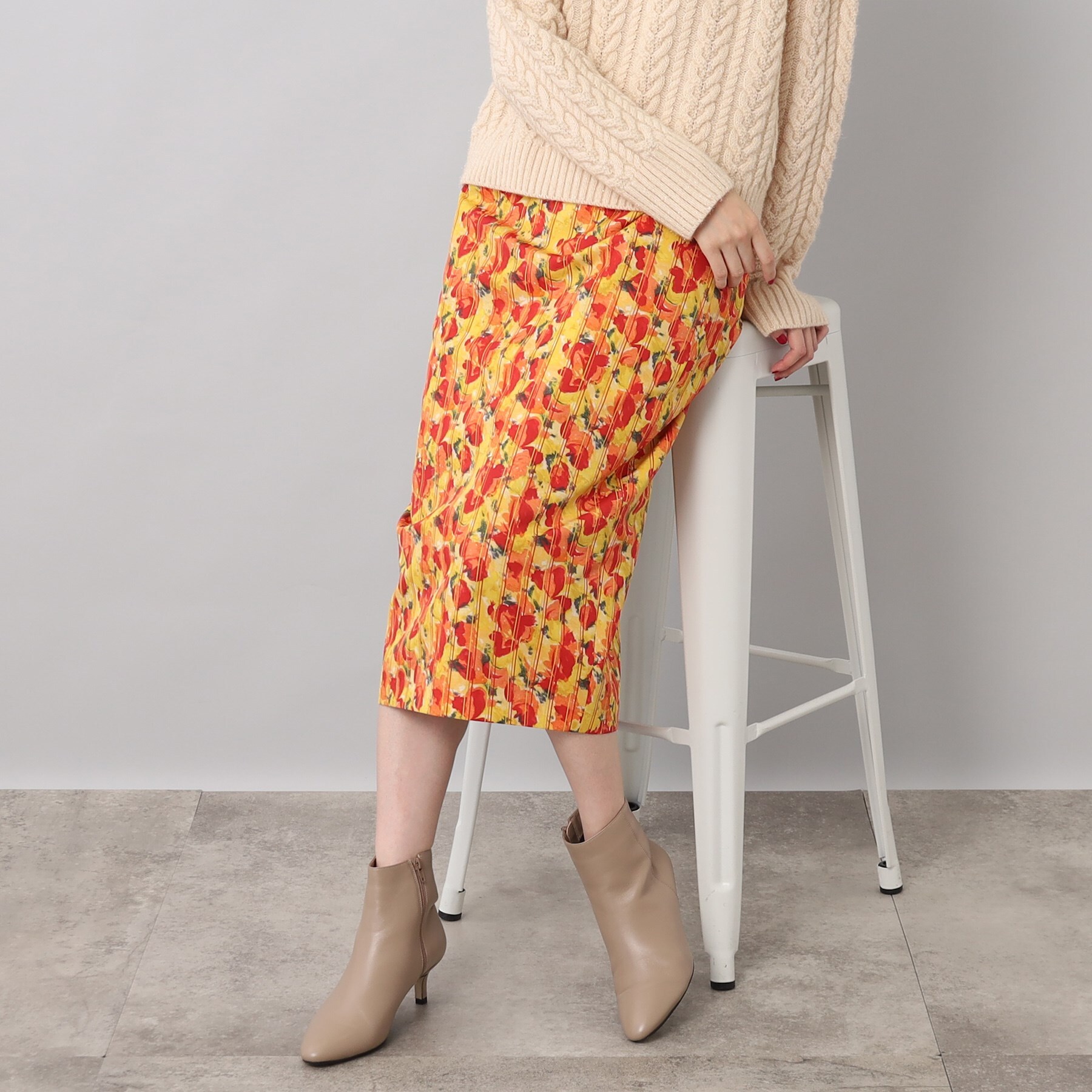 美品✨UNTITLED アンタイトル スカート ストライプ 黄色 花柄