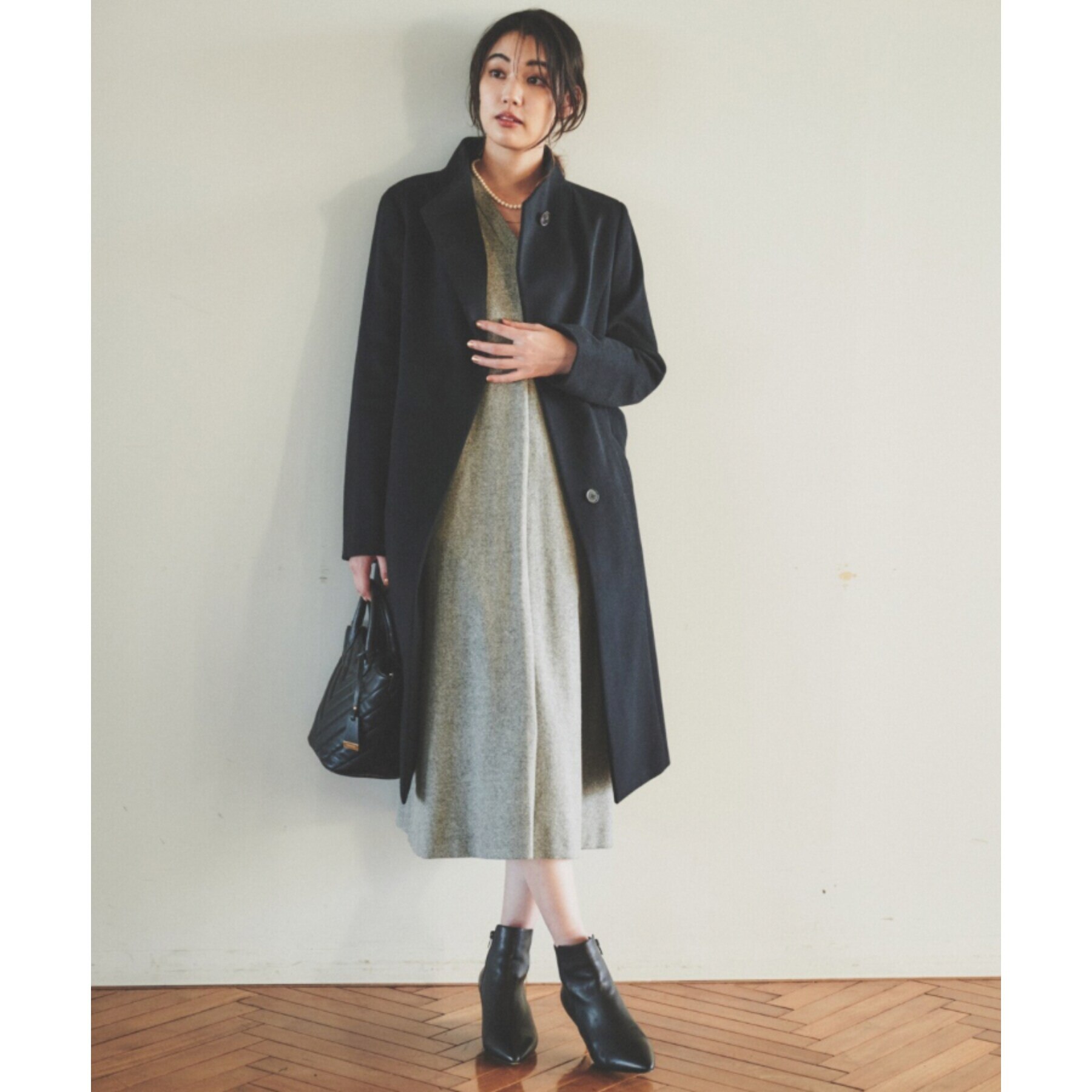 モデル 岡本あずささん着用】日本製 2WAYスタンドカラーロング