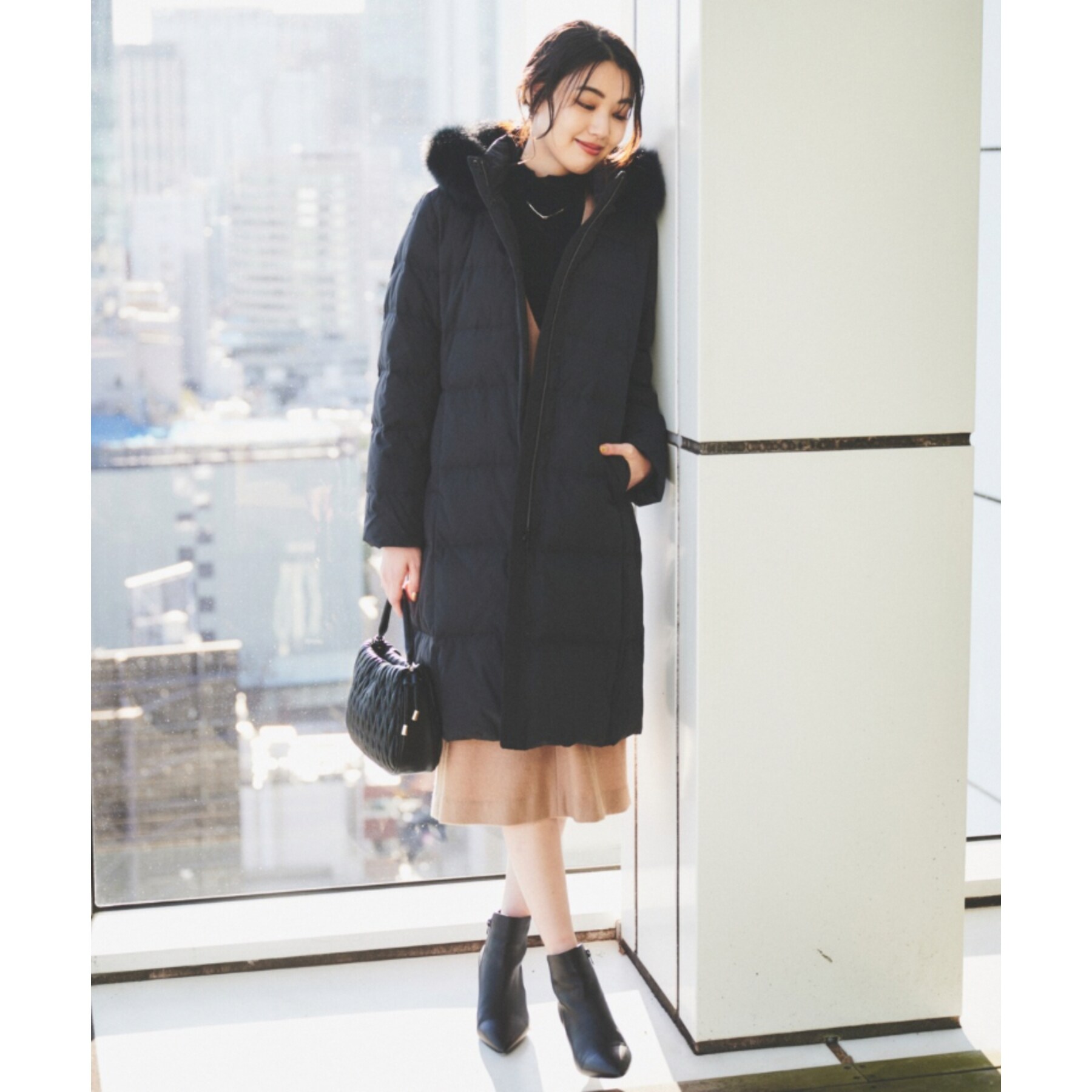 撥水／洗える／フード取り外し】ファー付きロングダウンコート