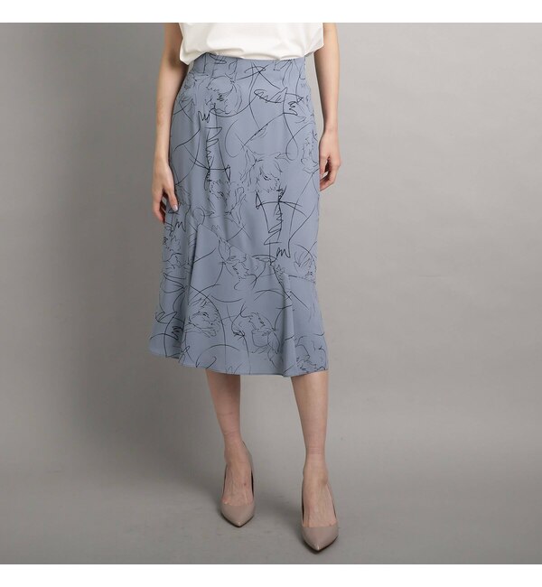 【クード シャンス/COUP DE CHANCE】 【洗える/日本製】流線模様のプリントフレアースカート