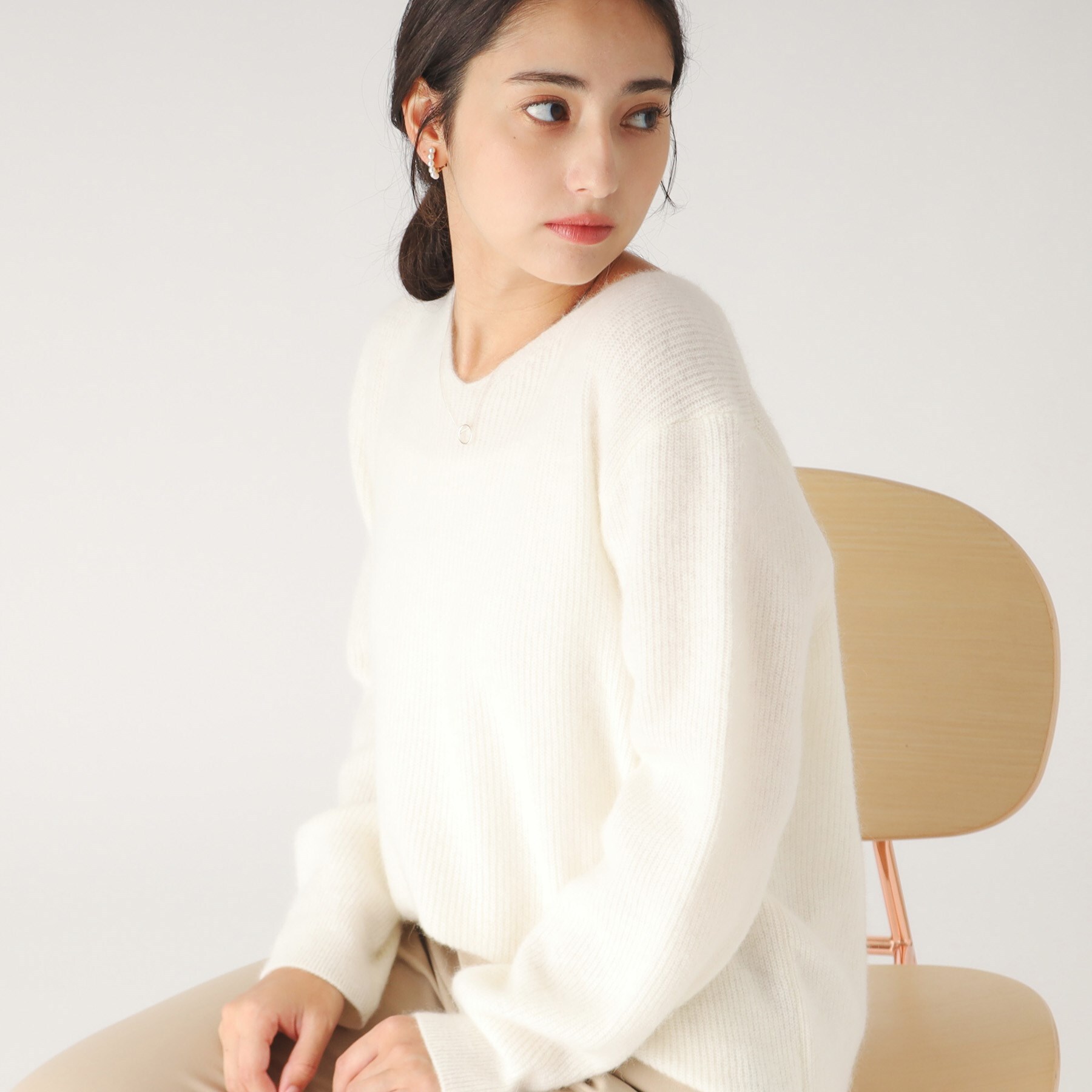 アンゴラ混／ヘアリーな質感／ヒップ丈／日本製】大人の上品