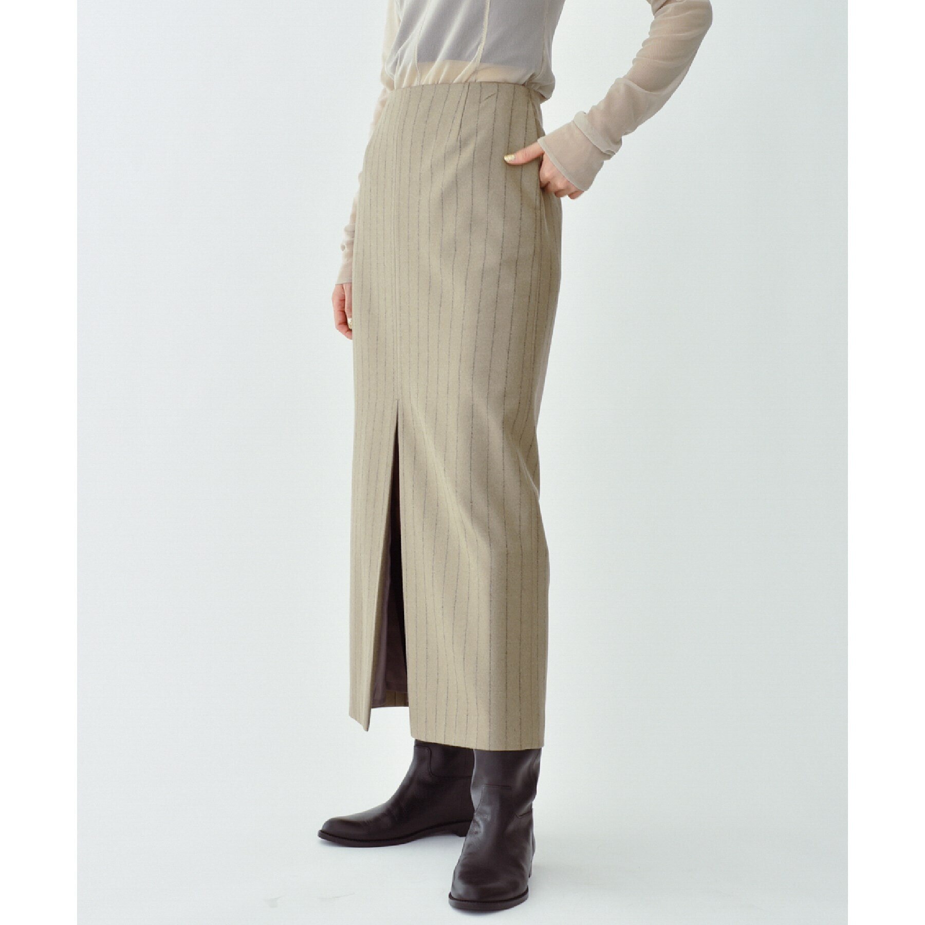 CODE A ｜ wool stripe slit long skirt|DRESSTERIOR(ドレステリア)の