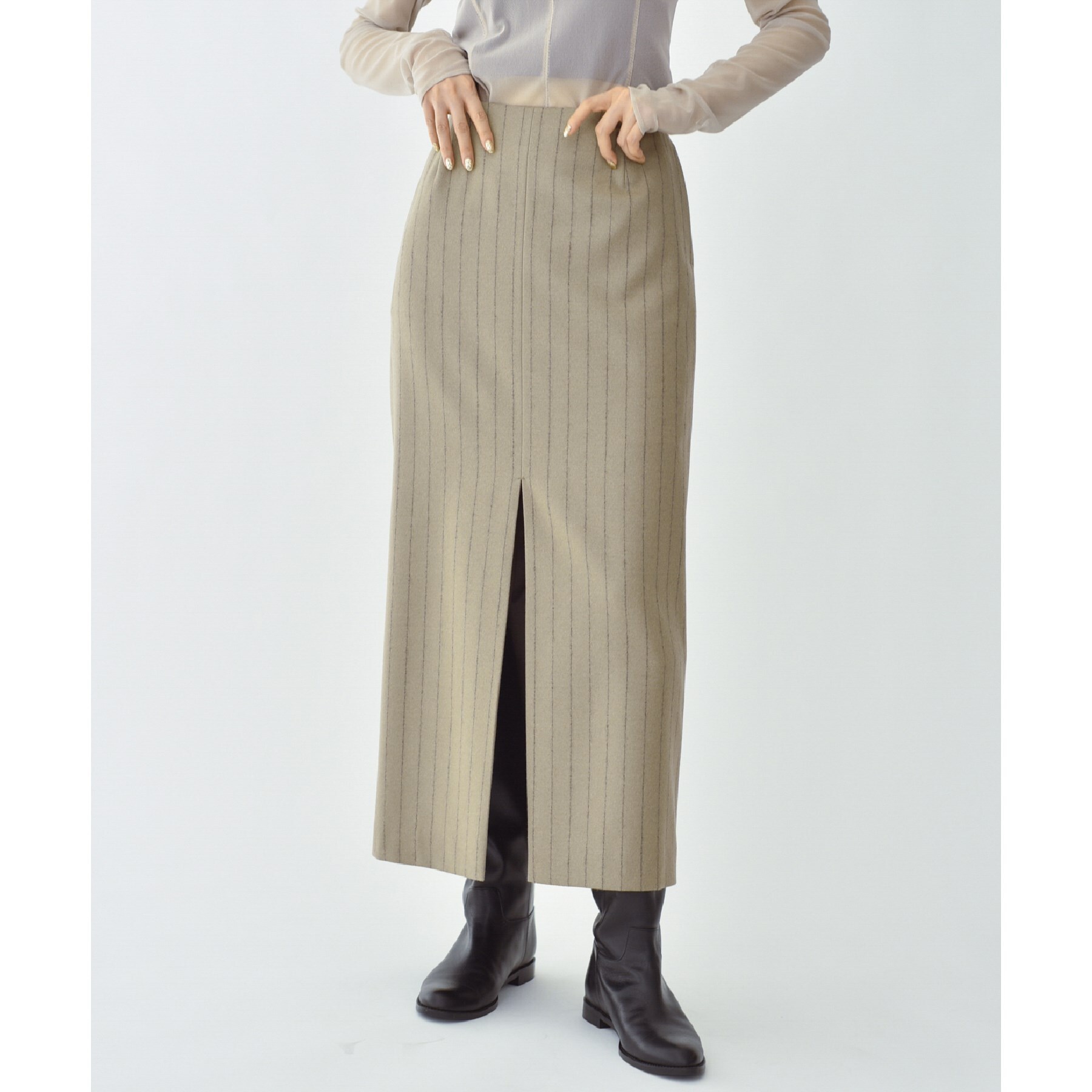 CODE A ｜ wool stripe slit long skirt|DRESSTERIOR(ドレステリア)の