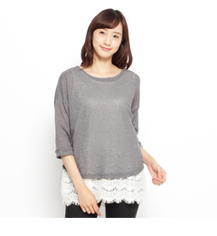 【グローブ/grove】 ラメ畦ニット+裾ヒゲレースプルオーバSET [3000円(税込)以上で送料無料]