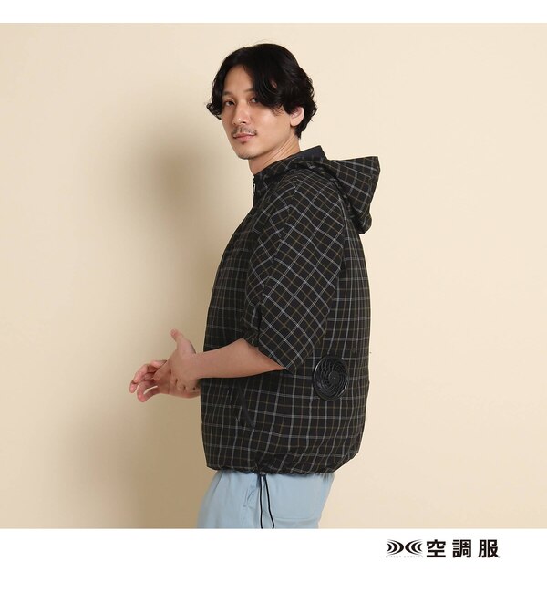 【タケオキクチ/TAKEO KIKUCHI】 空調服(TM)半袖チェックフードブルゾン ファン付きウェア