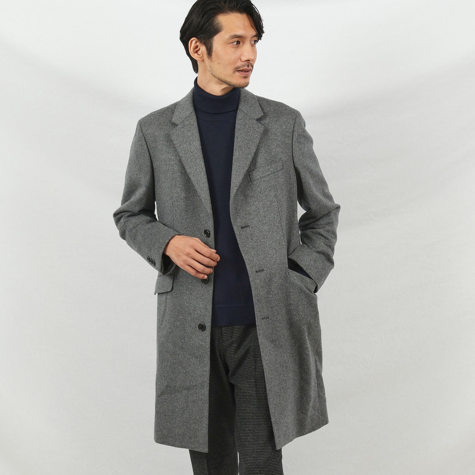 美品 CASHMERE ウールカシミヤ和装コート L ブラック メンズ