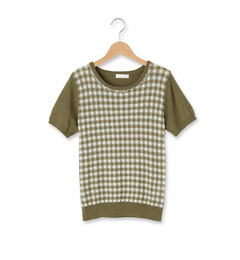 【インデックス/index】 衿ビジューギンガムチェック半袖ニット [3000円(税込)以上で送料無料]