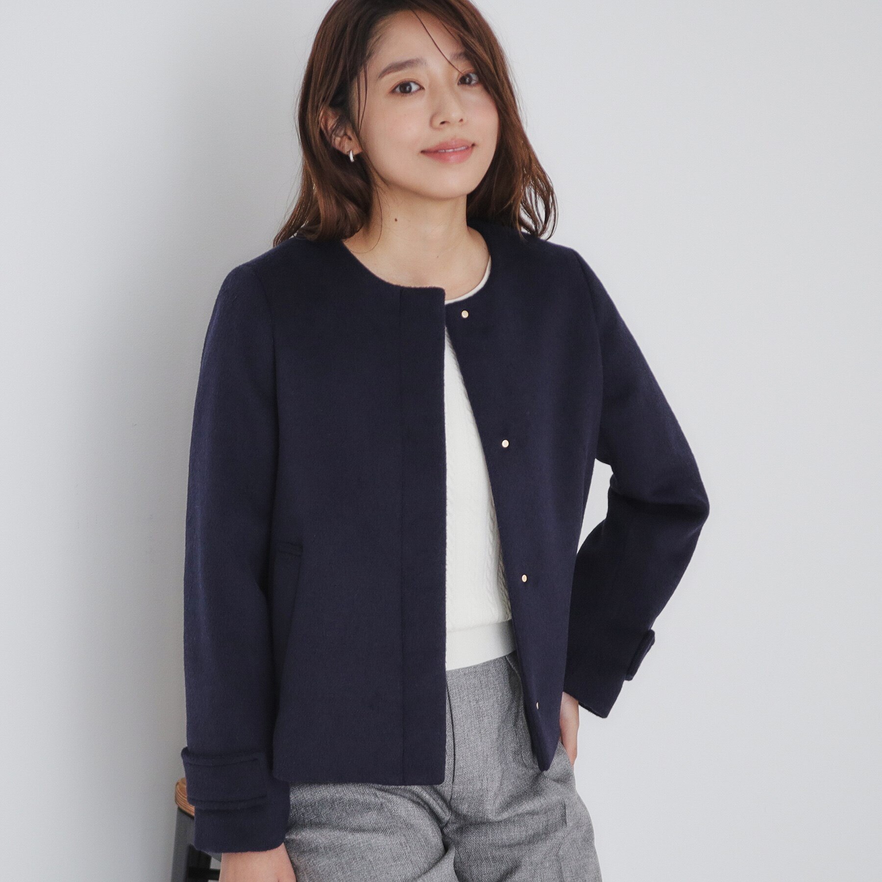 5color/XS-LLsize》ウール混ノーカラーショートコート|index(インデックス)の通販｜アイルミネ
