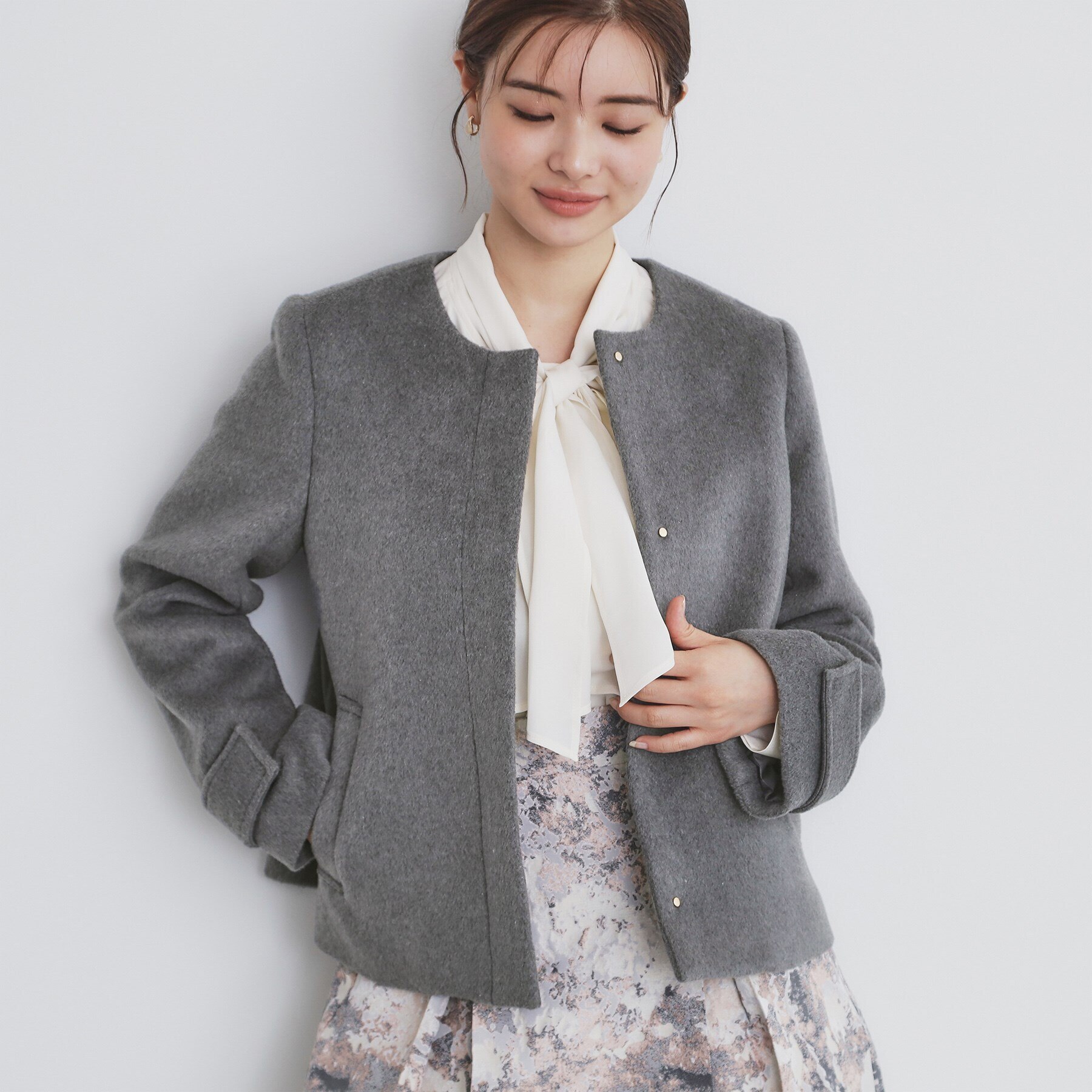 5color/XS-LLsize》ウール混ノーカラーショートコート|index(インデックス)の通販｜アイルミネ