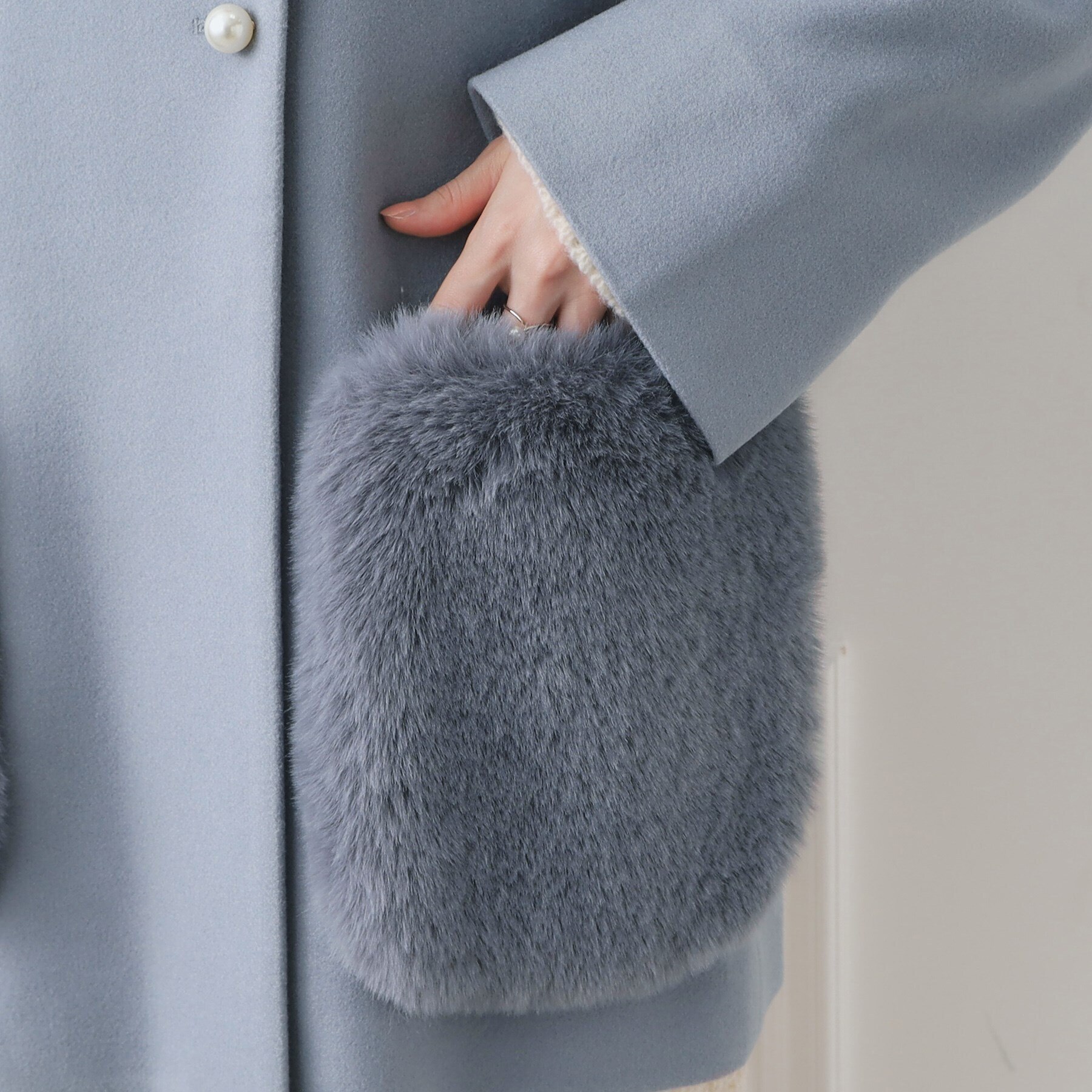 フェイクファーポケットハーフコート|Couture brooch(クチュール