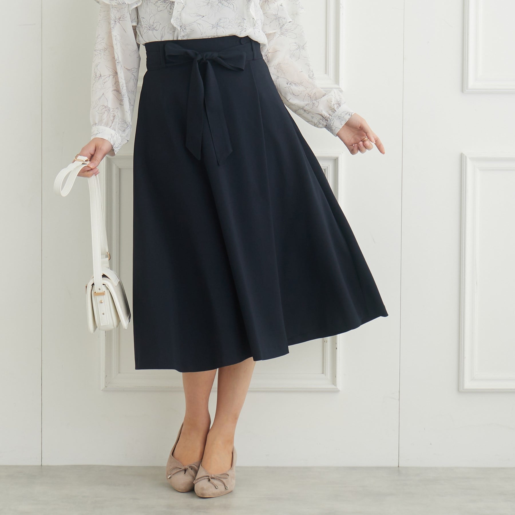 リボン付け外し2WAY】リボンベルト付きフレアスカート|Couture brooch