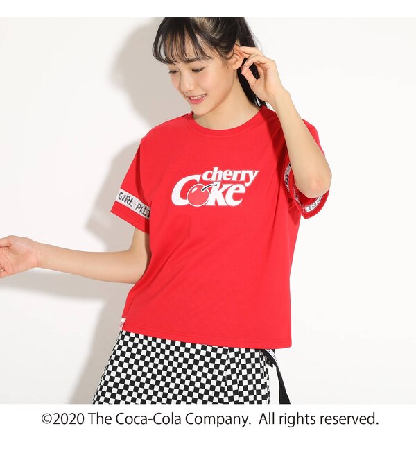 ニコラ掲載 Coca Cola Cherry Coke コカ コーラ チェリーコーク 袖メッシュライン ｔシャツ Pink Latte ピンクラテ の通販 アイルミネ