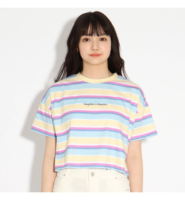 ニコラ掲載 クロップドボーダーtシャツ Pink Latte ピンクラテ の通販 アイルミネ