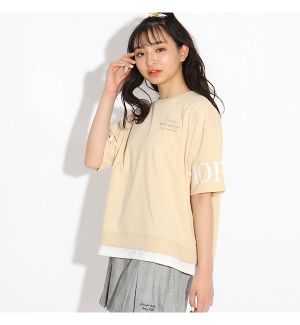 【ピンクラテ/PINK-Latte】 裾レイヤード風ビッグロゴTシャツ