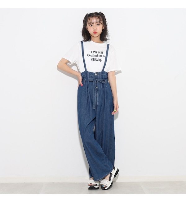 2点セットアイテム】ロゴTシャツ+サスペンダー付きデニムパンツSET|PINK-Latte(ピンクラテ)の通販｜アイルミネ