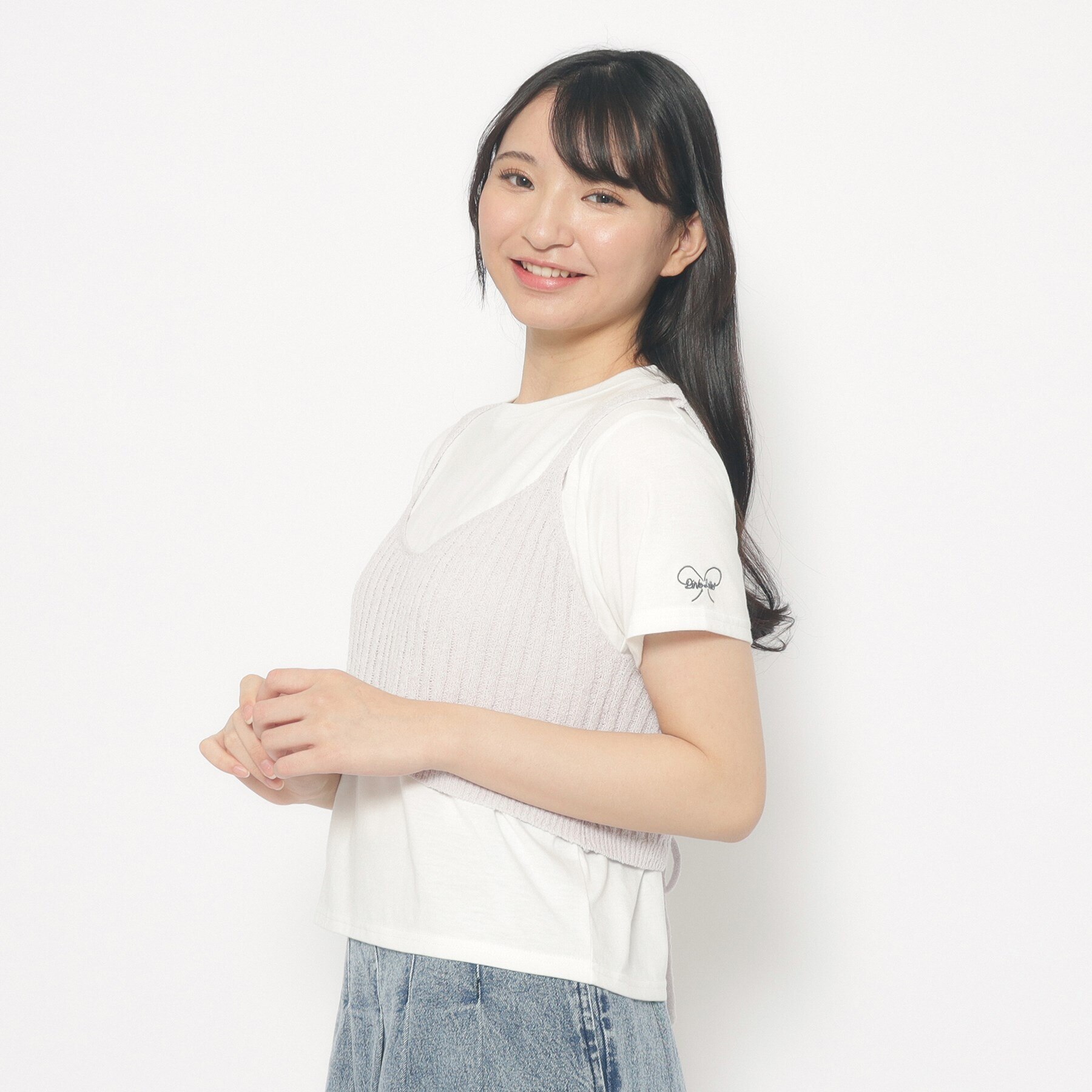 2点SET・洗える】ニットビスチェ＋インナーTシャツセット|PINK