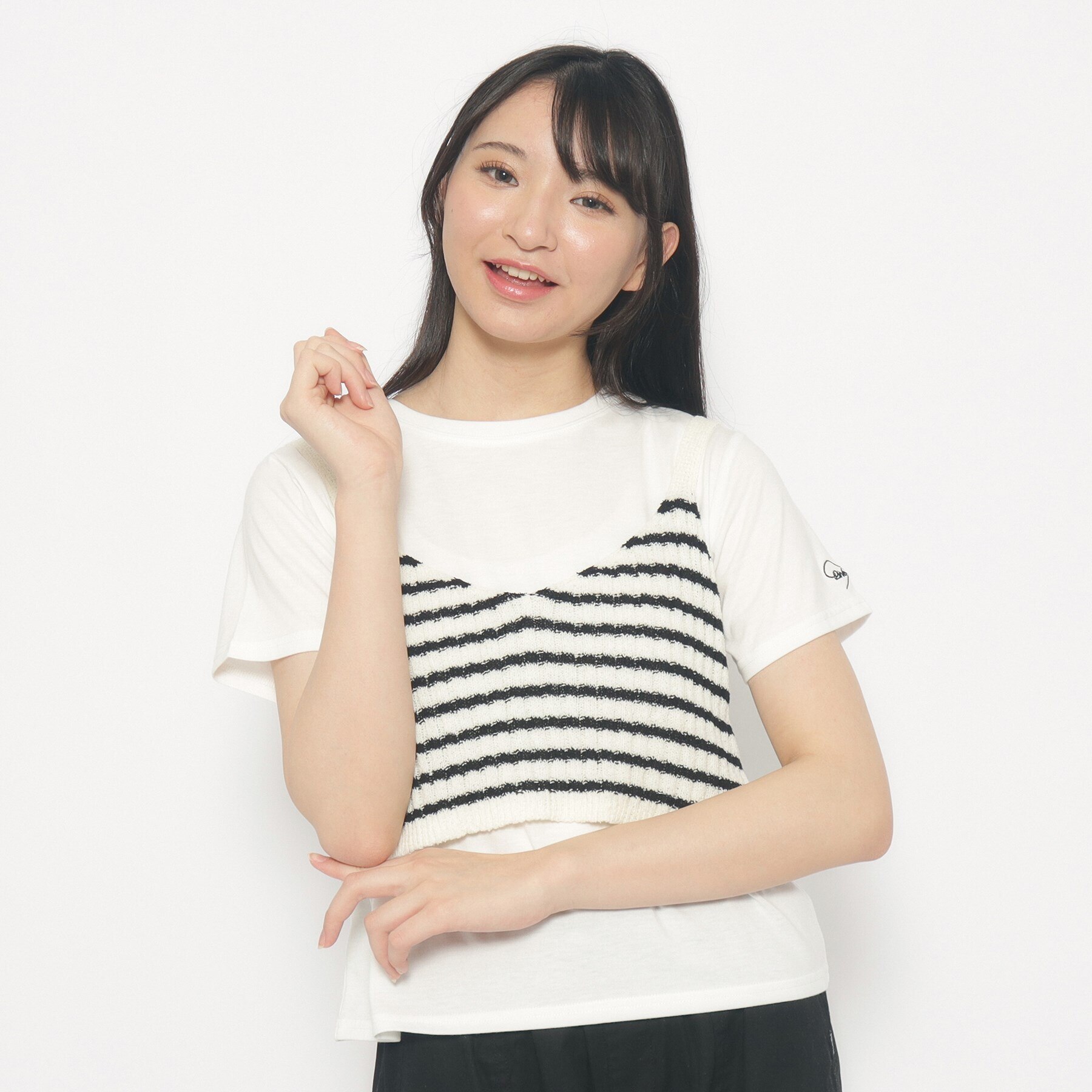 【2点SET・洗える】ニットビスチェ＋インナーTシャツセット