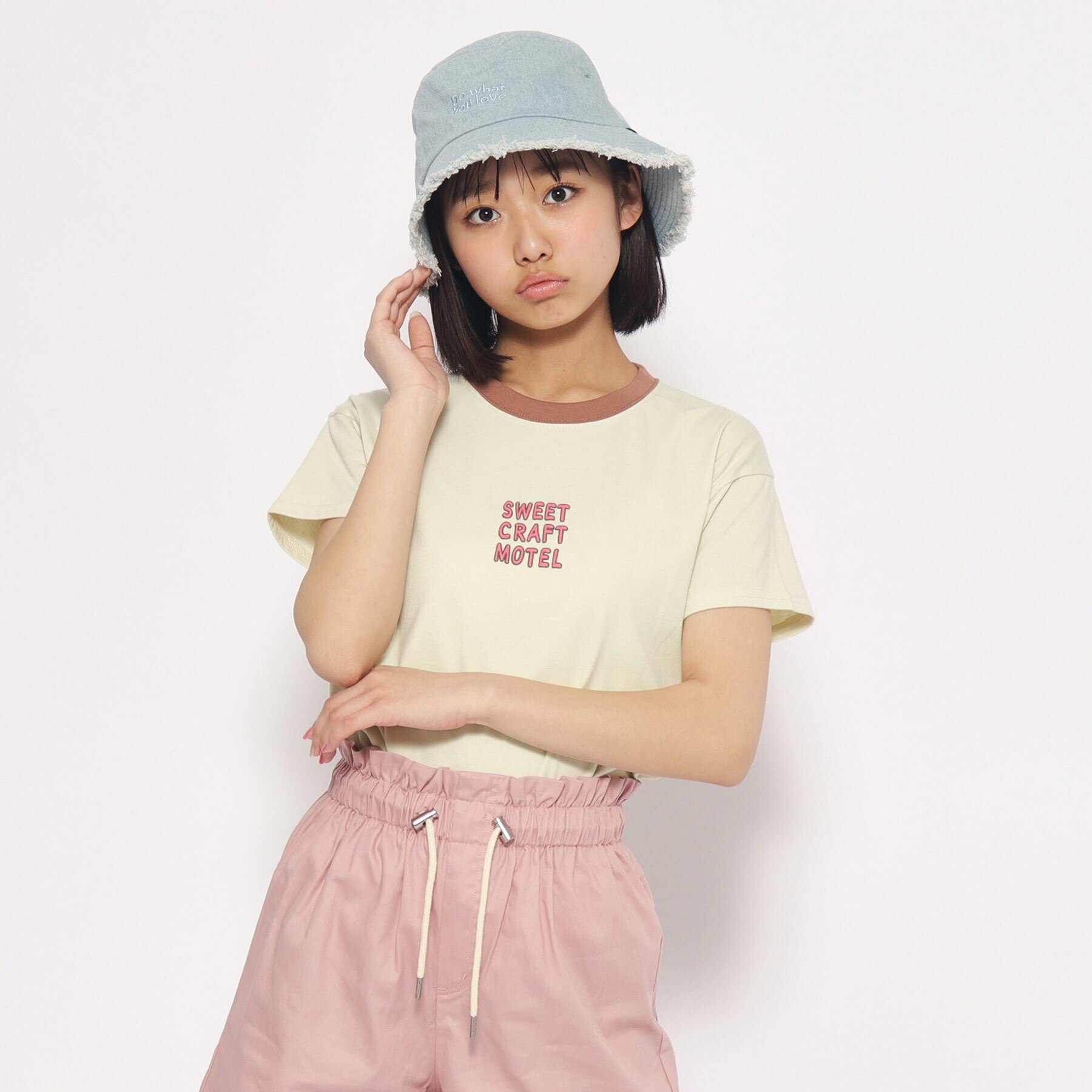 リンガー配色コンパクトTシャツ／ピンクラテ（PINK-latte） 最大90%OFF