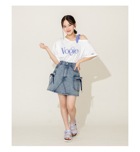 リボンショルダーチュニックTシャツ