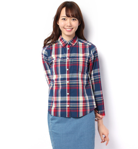 チェック柄長袖シャツ