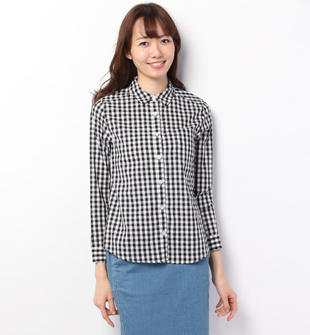 ギンガムチェック柄長袖シャツ