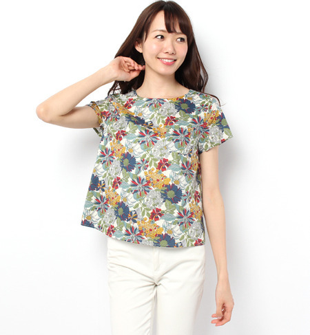 フローラルプリント半袖ブラウス