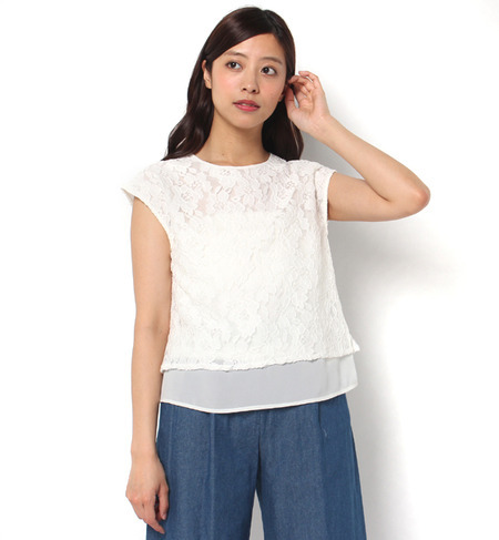 レース重ねシフォントップス