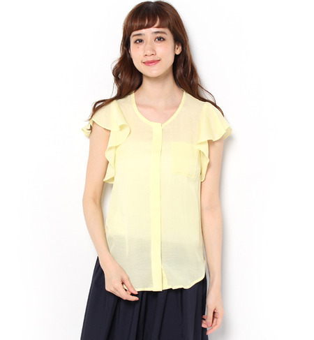 【エヌ ナチュラルビューティベーシック/N．Natural Beauty Basic】 ストライプ柄 袖フリルブラウス [送料無料]