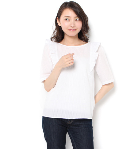 サッカーストライプフリルショルダートップス